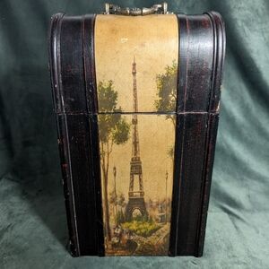 Vintage Wooden Wine Bottle Box Case Holder For 2 Bottles. Eiffel Tower France